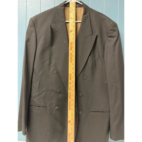 Yves Saint Laurent Mens Blazer Brown Pinstripe Double Breasted Made Portugal vtg